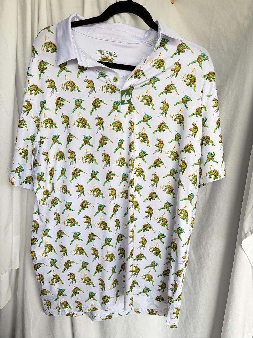Cowabunga dude #Pins & Aces White Novelty ninja Turtle Print Polo